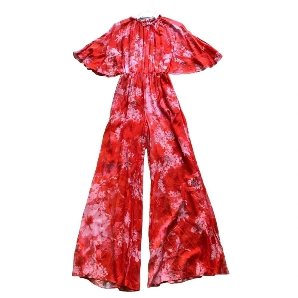 Pinko Jumpsuit Aquarius Tuta Georgette Hibiscus Floral Orange Size 4